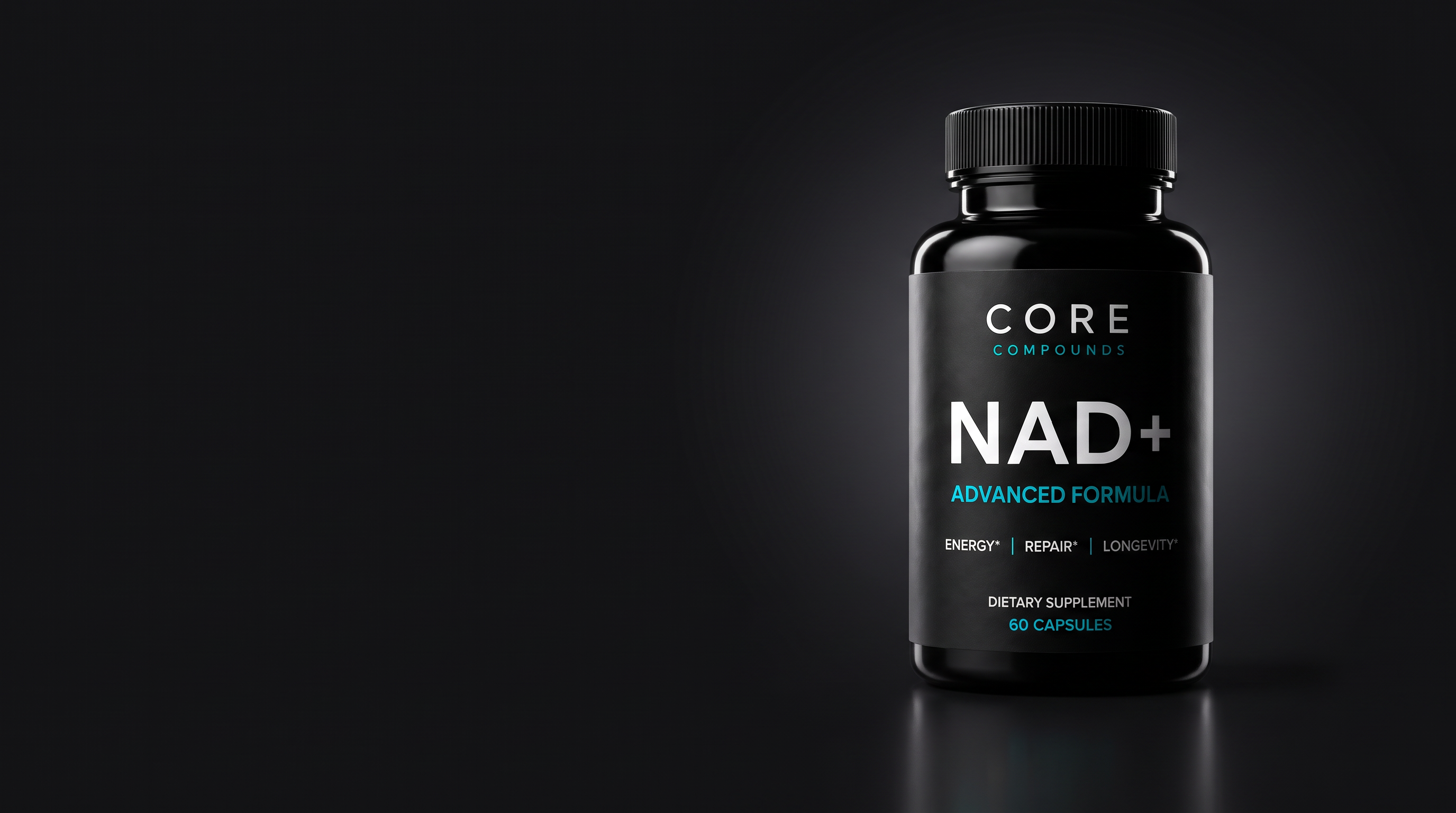 Core Compounds Liposomal NAD+ Advanced Formula bottle, 60 capsules.